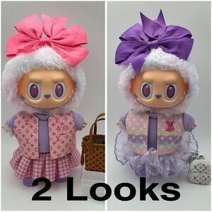 Labubu Clothes Outfit 10pc Set with Accessories Pink and Purple